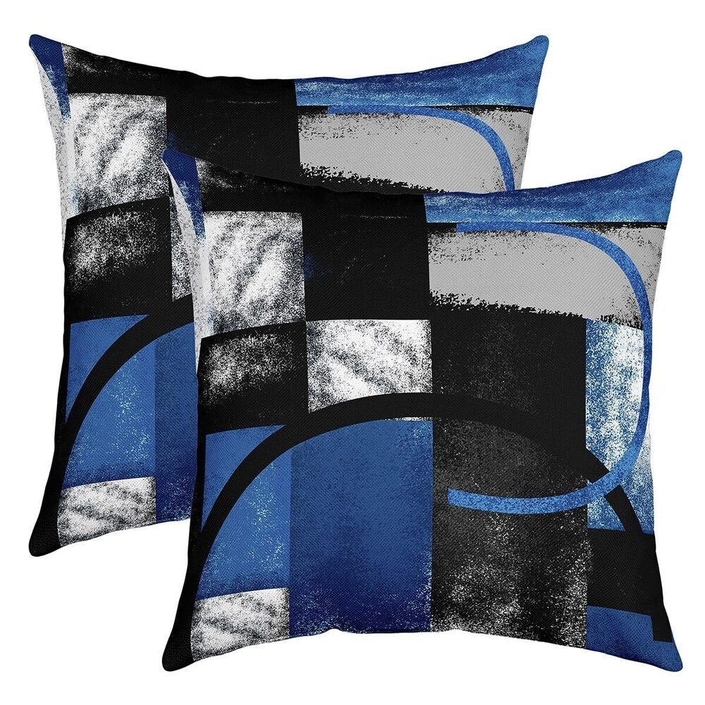 9814 Black White Blue Throw Pillow Covers 20"x20" Set of 2 Soft Geometric